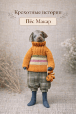 Пёс Макар — авторская миниатюрная игрушка ручной работы из серии «Крохотные истории», созданная в магазине «Волшебная Мастерская».