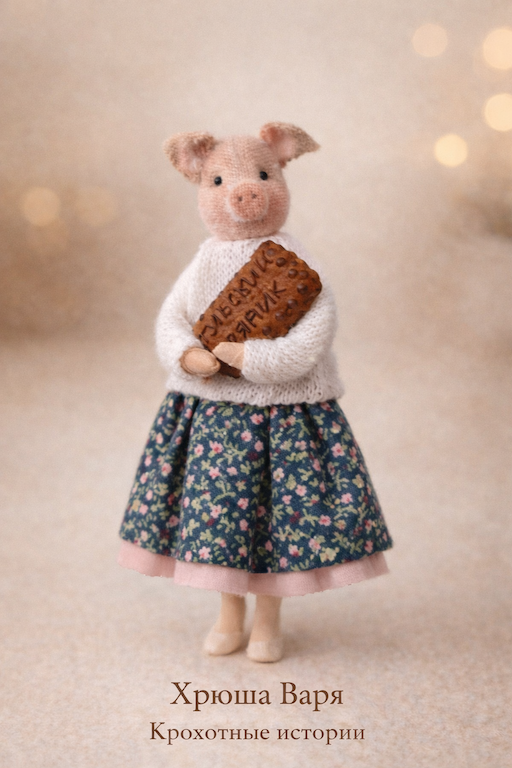 Фото 1 (обложка)Хрюша Варя с пряником фото Хрюша Варя — добрая и заботливая героиня серии «Крохотные истории» от Волшебной Мастерской.
