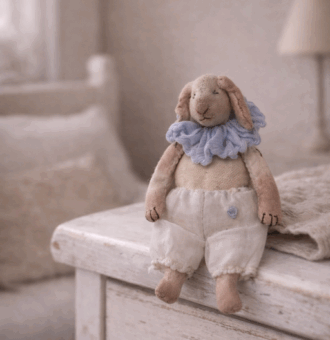 Авторская игрушка ручной работы зайчик Ушастик от магазина «Волшебная Мастерская». Каждый персонаж создаётся вручную в единственном экземпляре. Дом, где живут истории.