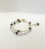 Двухрядный браслет из жемчуга и горного хрусталя