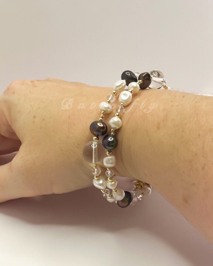 Двухрядный браслет из жемчуга и горного хрусталя — изображение 3