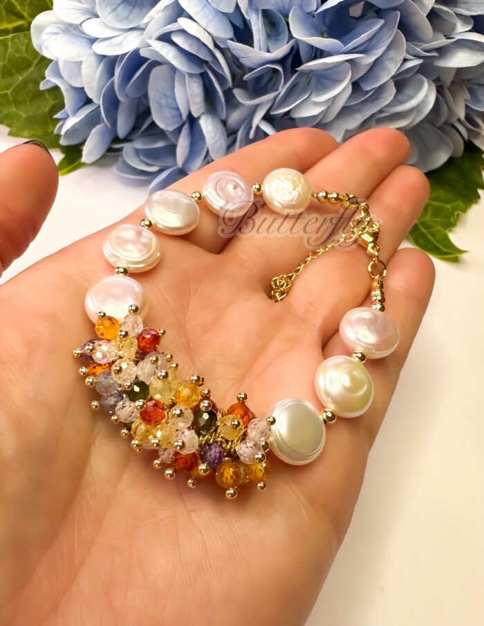 Браслет и серьги из барочного жемчуга с цирконами — изображение 2