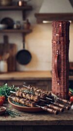 Плетёная шампурница с кожаными ремнями: стиль и удобство в одном флаконе Добро пожаловать в «Плетёный Уют от Елены» — мастерскую, где ваш дом обретает душу и характер.