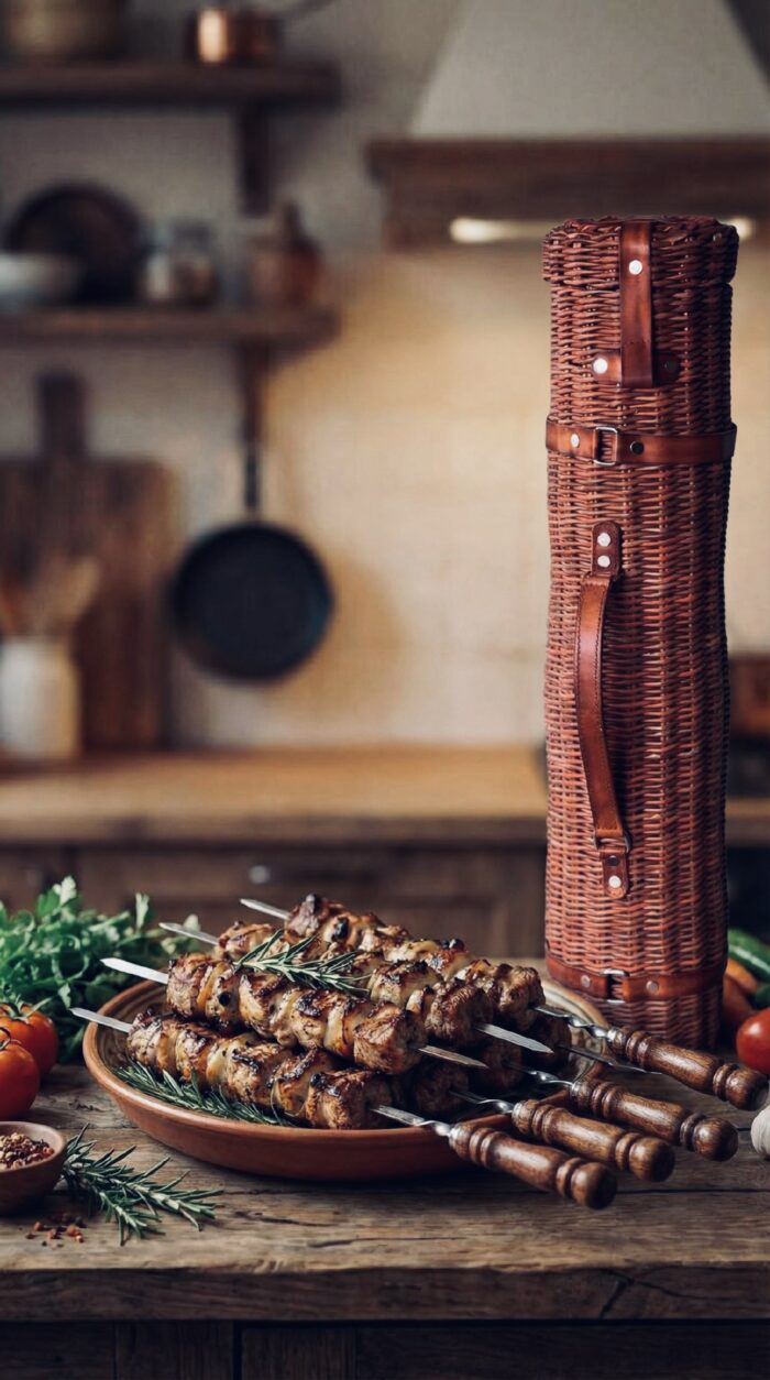 Плетёная шампурница с кожаными ремнями: стиль и удобство в одном флаконе Добро пожаловать в «Плетёный Уют от Елены» — мастерскую, где ваш дом обретает душу и характер.