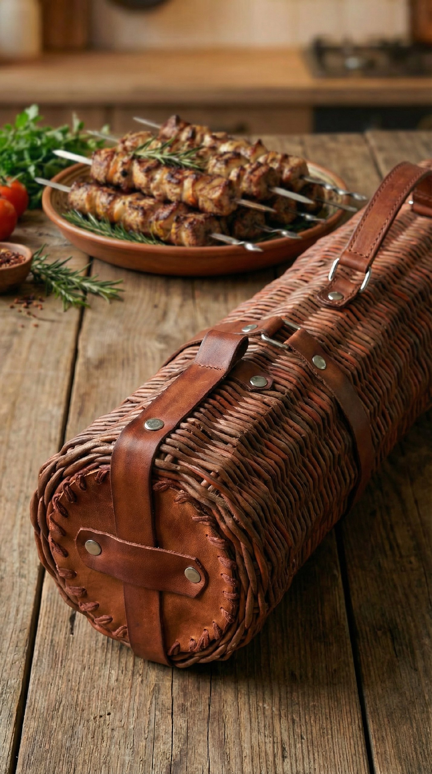 IMG_2408 (1) Плетёная шампурница с кожаными ремнями: стиль и удобство в одном флаконе! — изображение 1