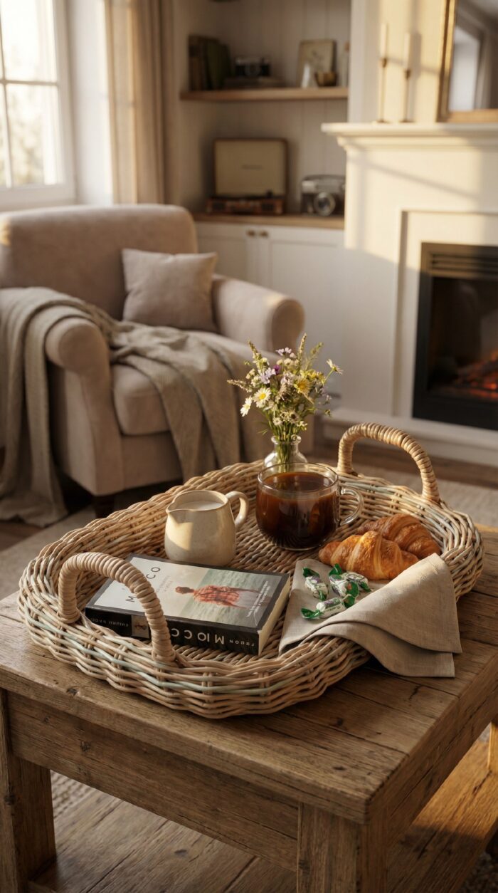 Плетёный поднос с ручками — практичный аксессуар для дома — изображение 2