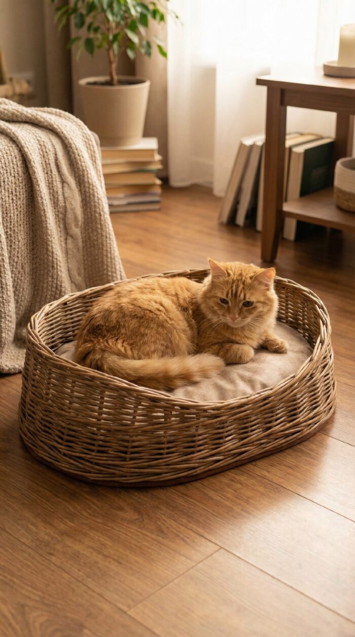 Плетёная лежанка для кошки с подушкой: уют и комфорт для вашего питомца! — изображение 2