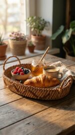 Плетеный овальный поднос с ручками — изображение 2