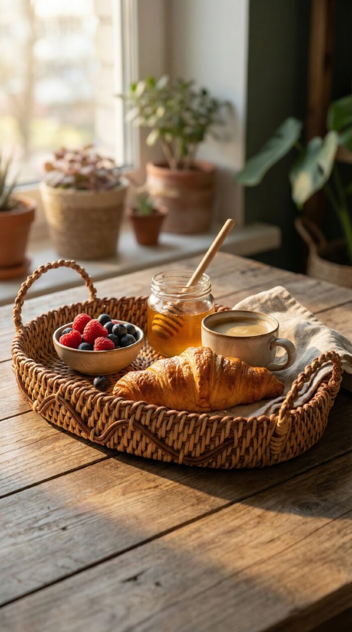 Плетеный овальный поднос с ручками — изображение 2