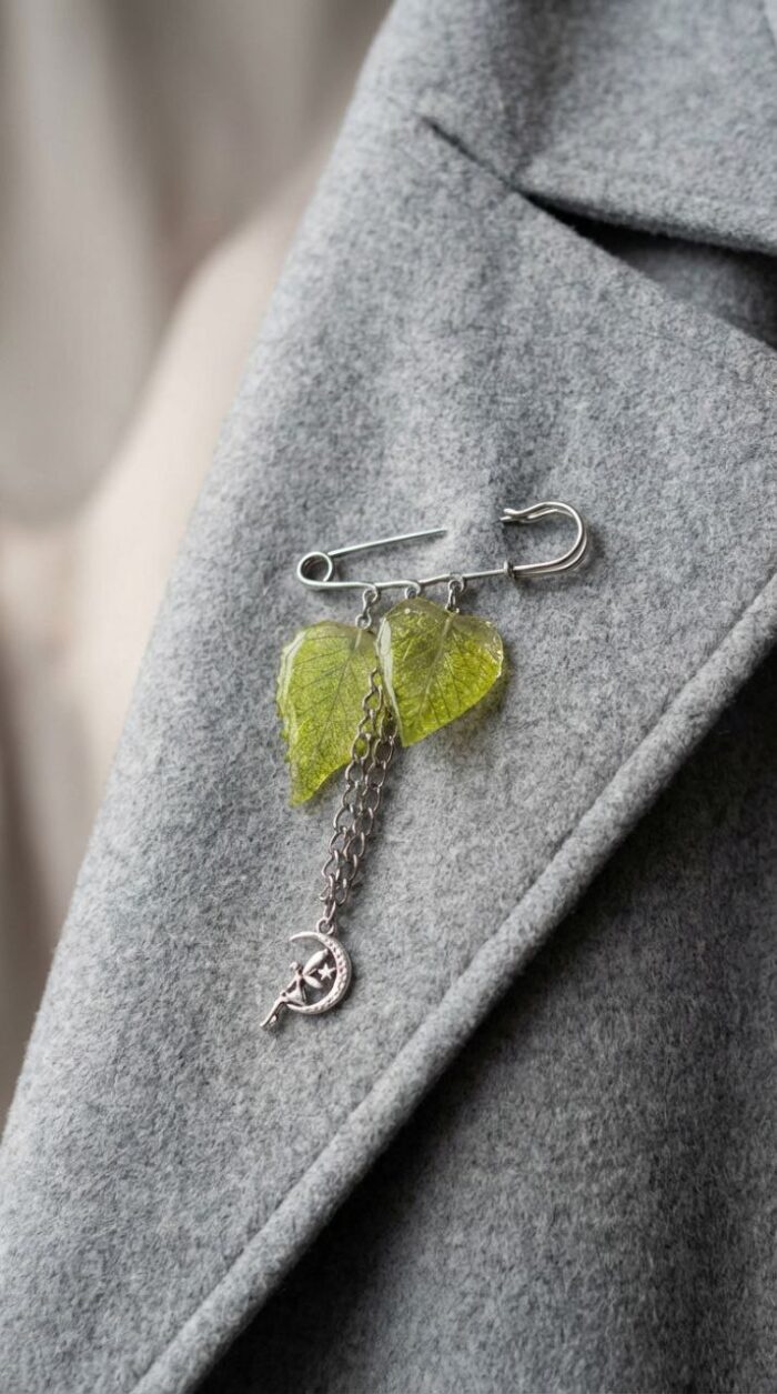 Брошь с подвесками «Листья березы и липы» — изображение 2