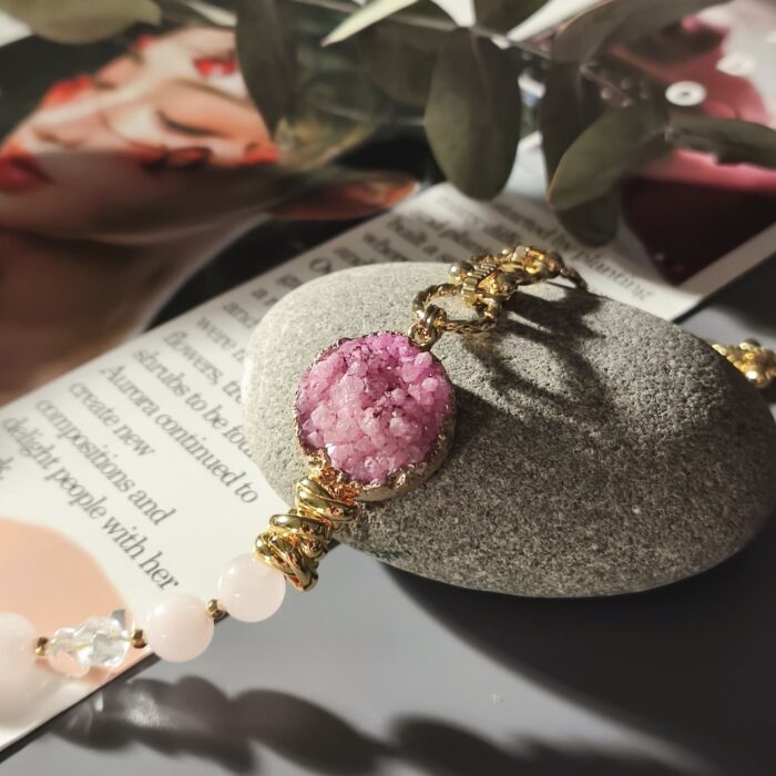 Комплект украшений (колье, браслет и серьги) из кварца, хрусталя и среза агата. — изображение 7