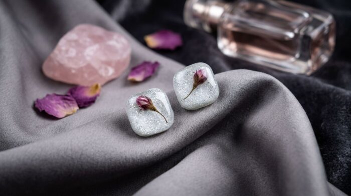 Серьги-пусеты с микробутоном розы: застывшая нежность — изображение 3