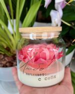 Декоративная свеча цветок в банке ручной работы — изображение 2