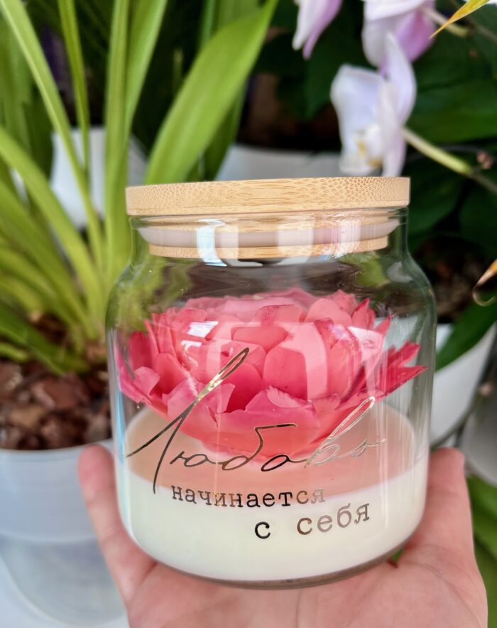 Декоративная свеча цветок в банке ручной работы — изображение 2