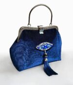 Сумка с фермуаром из темно-синего бархата с кистью — изображение 2