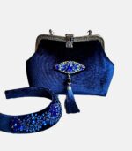 Сумка с фермуаром из темно-синего бархата с кистью — изображение 8