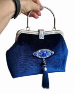 Сумка с фермуаром из темно-синего бархата с кистью — изображение 9