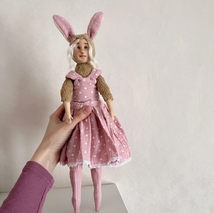 Авторская интерьерная кукла Зайка тедди-долл. — изображение 8