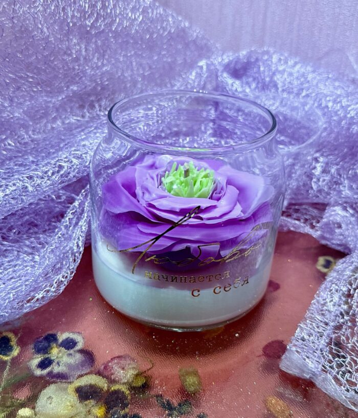 Декоративная свеча цветок в банке ручной работы — изображение 4