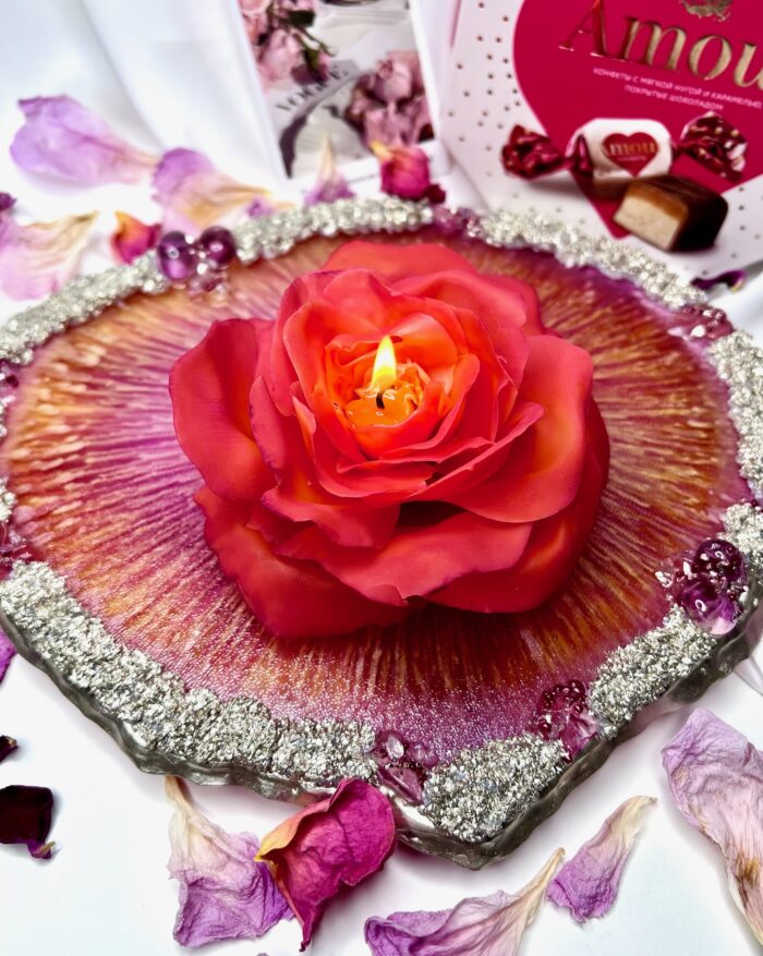 Декоративная свеча-цветок «Роза» ручной работы — изображение 5