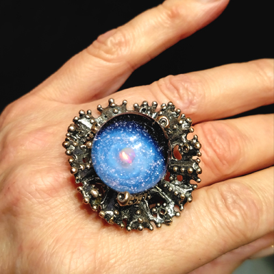 Авторское кольцо Звездная корона, лэмпворк, опыл