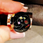 Вечернее кольцо Космос Мурано, лэмпворк, опалы