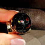 Вечернее кольцо Космос Мурано, лэмпворк, опалы