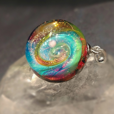 Кулон Вселенная Лазурная галактика, муранское стекло, лэмпворк