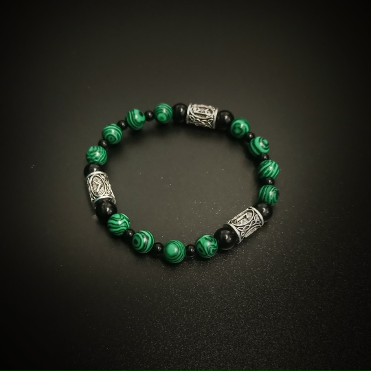Браслет «Сердце Алхимика» (Laguz + Kenaz + Perth с Малахитом)