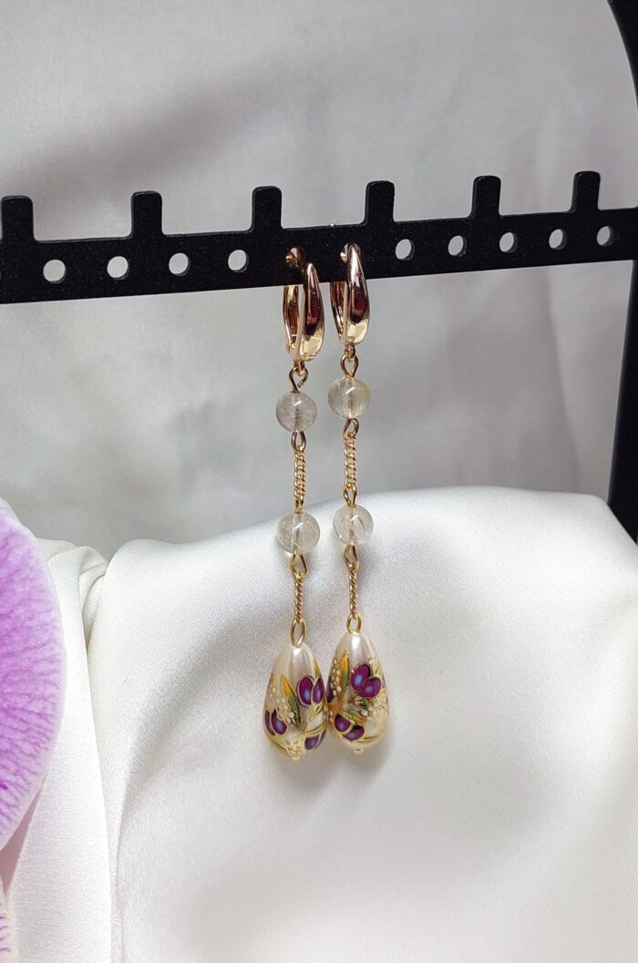 Серёжки длинные с натуральным камнем жёлтые