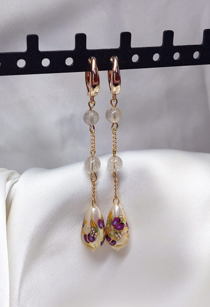 Серьги длинные с натуральным камнем цитрин — изображение 2