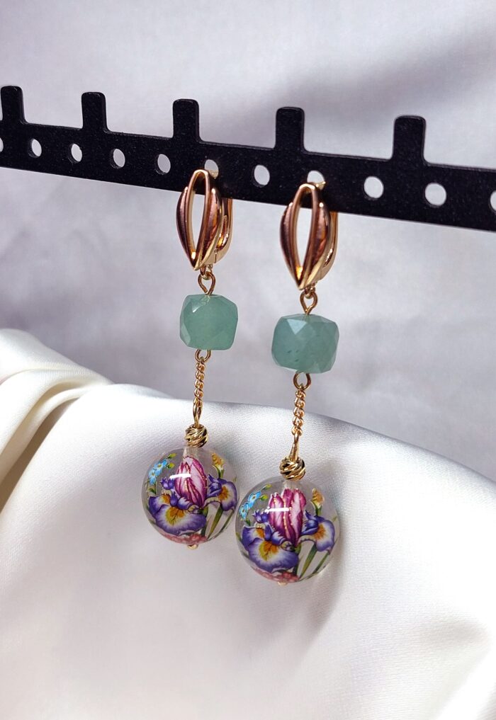 Серьги с натуральным камнем длинные зелёные