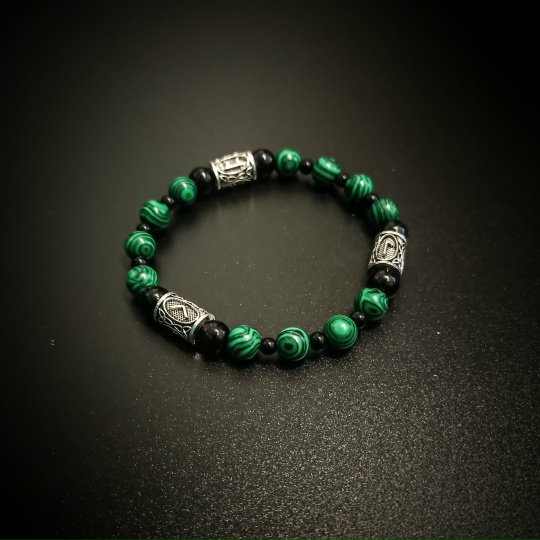Браслет «Сердце Алхимика» (Laguz + Kenaz + Perth с Малахитом)