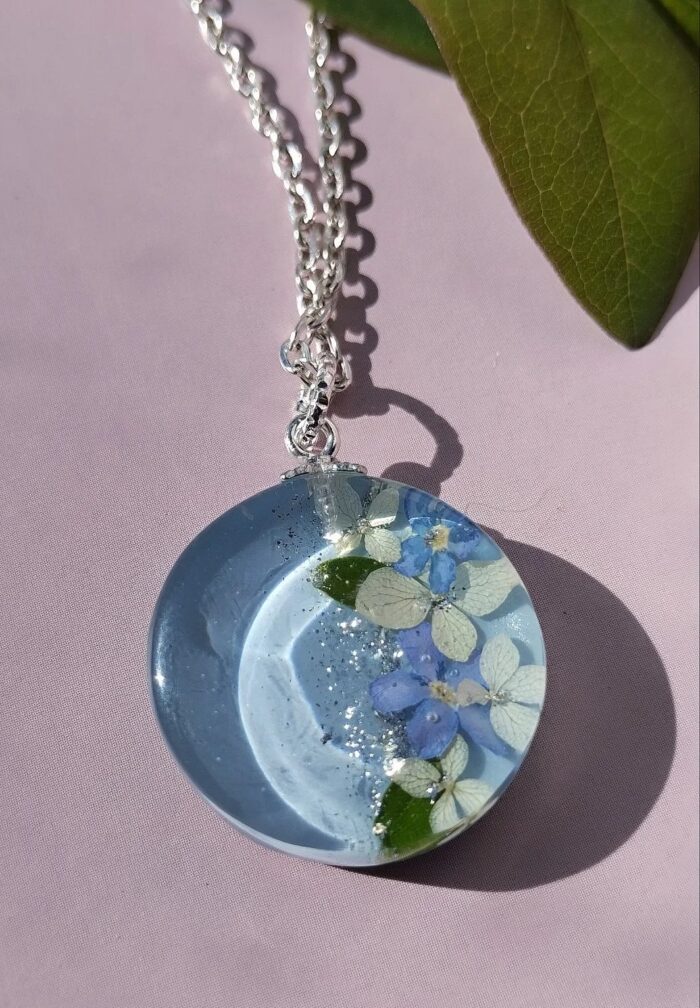 Кулон с серьгами - незабудка и гортензия — изображение 3