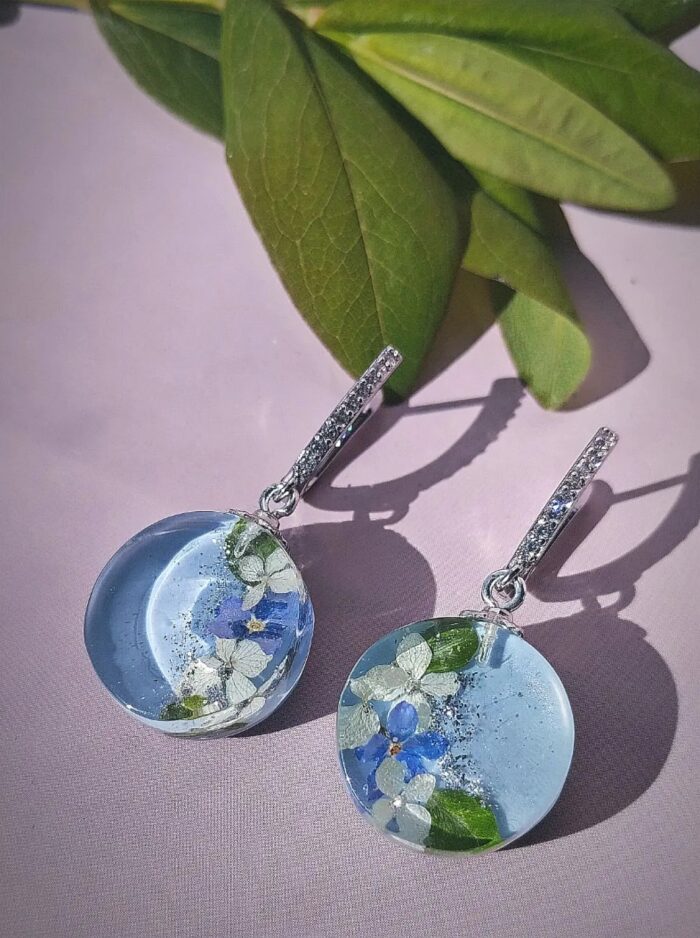 Кулон с серьгами - незабудка и гортензия — изображение 2