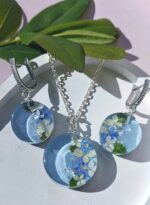 Кулон с серьгами - незабудка и гортензия