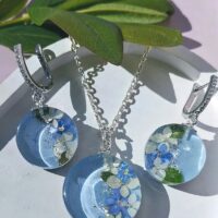 Кулон с серьгами - незабудка и гортензия