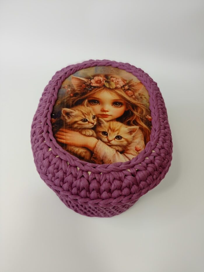 Корзинки + крышка с принтом "Девочка эльфийка с котятами" для хранения — изображение 5