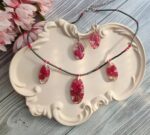 Комплект украшений из смолы с живыми цветами Гортензией