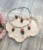 Комплект украшений из смолы с натуральным камнем жадеит