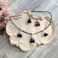 Комплект украшений из смолы с натуральным камнем Обсидиан и Опал