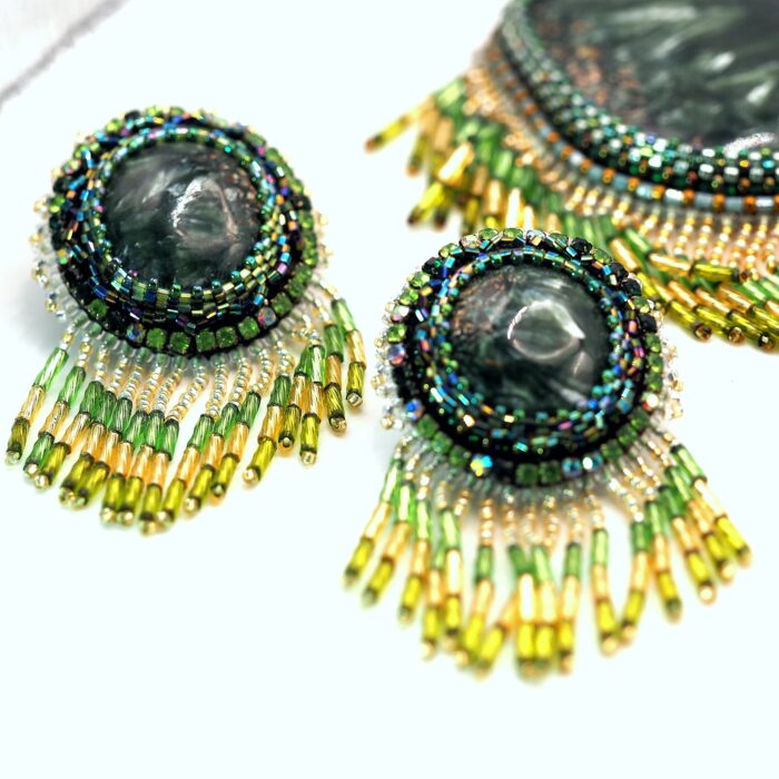 Комплект украшения "Крылья ангела" с натуральным камнем серафинит — изображение 9