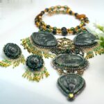 Комплект украшения "Крылья ангела" с натуральным камнем серафинит