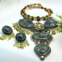 Комплект украшения "Крылья ангела" с натуральным камнем серафинит