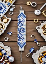 "Гжельская сказка" браслет из бисера