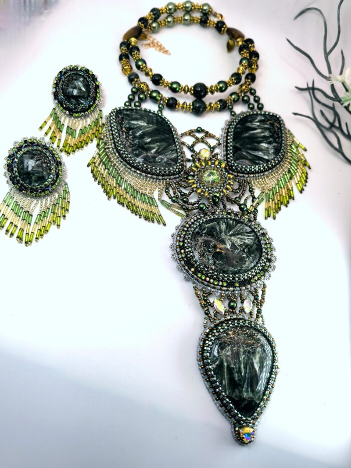 Комплект украшения "Крылья ангела" с натуральным камнем серафинит — изображение 13