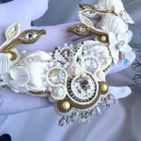 Свадебный комплект украшения, с лентой шибори и сутажа, с добавлением цветов орхидеи ручной работы и кристаллов