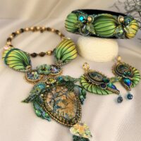 Комплект украшения ручной работы, колье, серьги, ободок