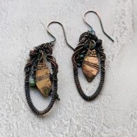 Серьги Шелест леса. Медные серьги с индийским агатом