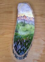 Пейзаж с горами. Живопись на спине. Картина на спине дерева — изображение 2